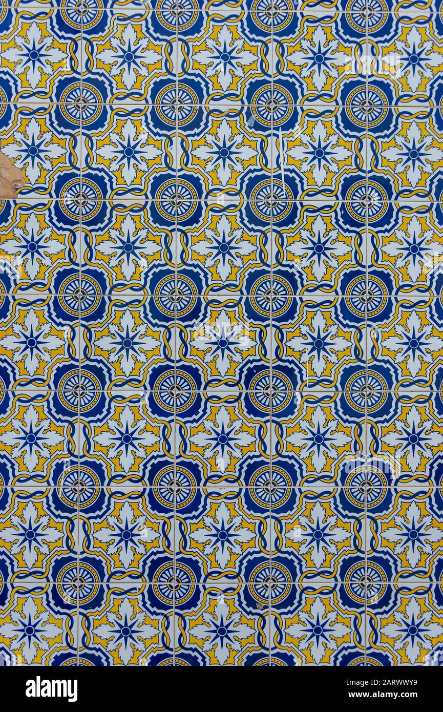 Seamless patchwork pattern of traditional Portuguese tiles in blue colours, moorish influenced. Stock Photo