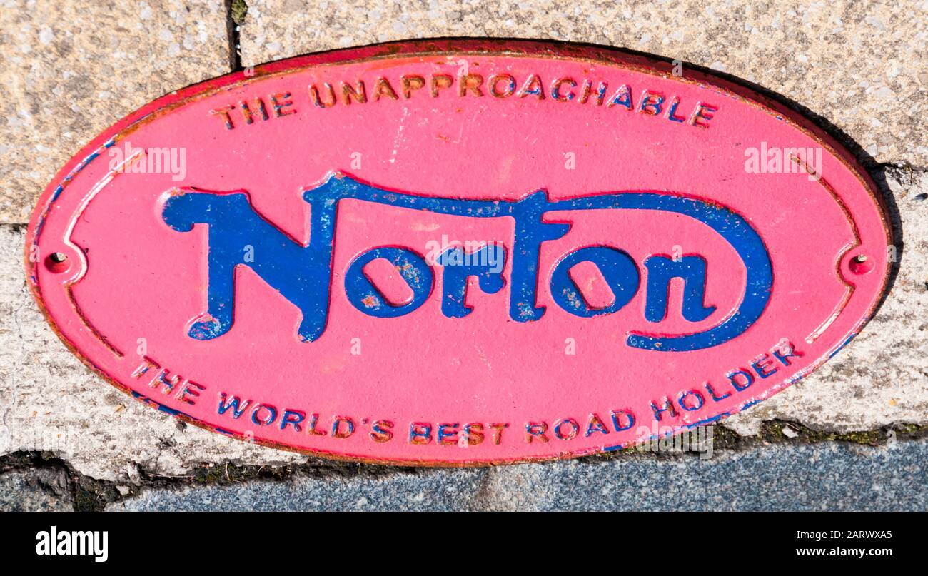 Metal advertising sign for Norton Motorcycles for sale. Stock Photo