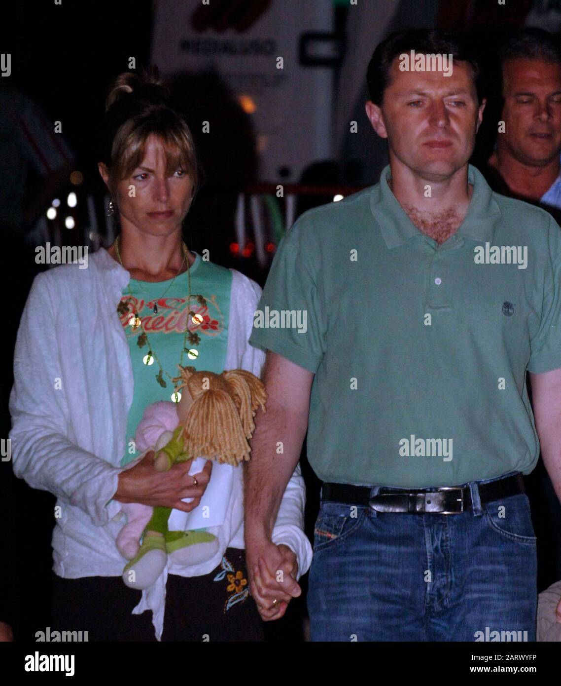 Kate McCann carrying Madeleine's favourite toy 'snuggle cat' attending a church service in  Praia Da Luz, whilst the search continues for their missing daughter Madeleine who was abducted from the resort on May 3rd 2007. Stock Photo