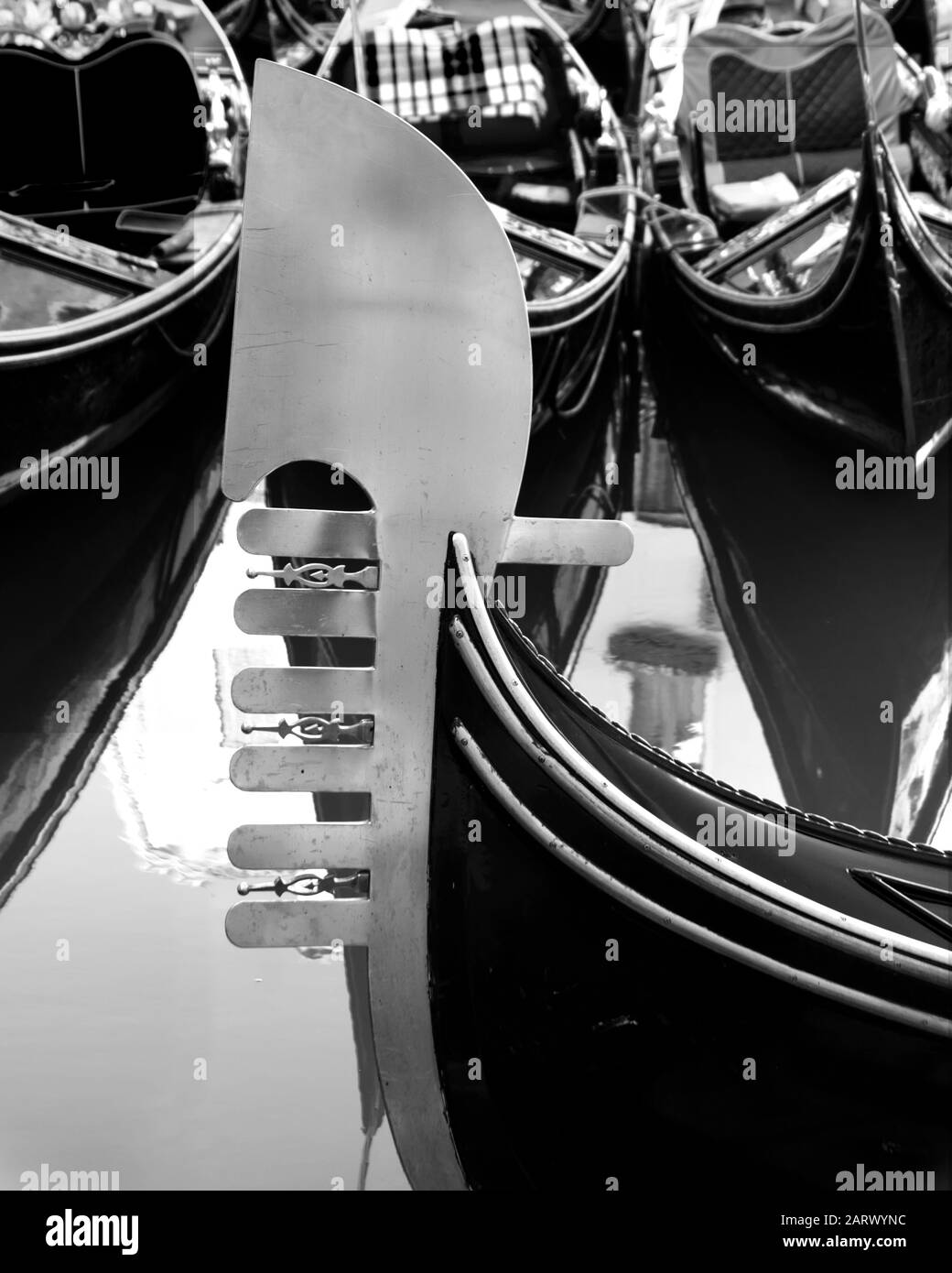 iron rostrum of the Venetian gondola. Stock Photo