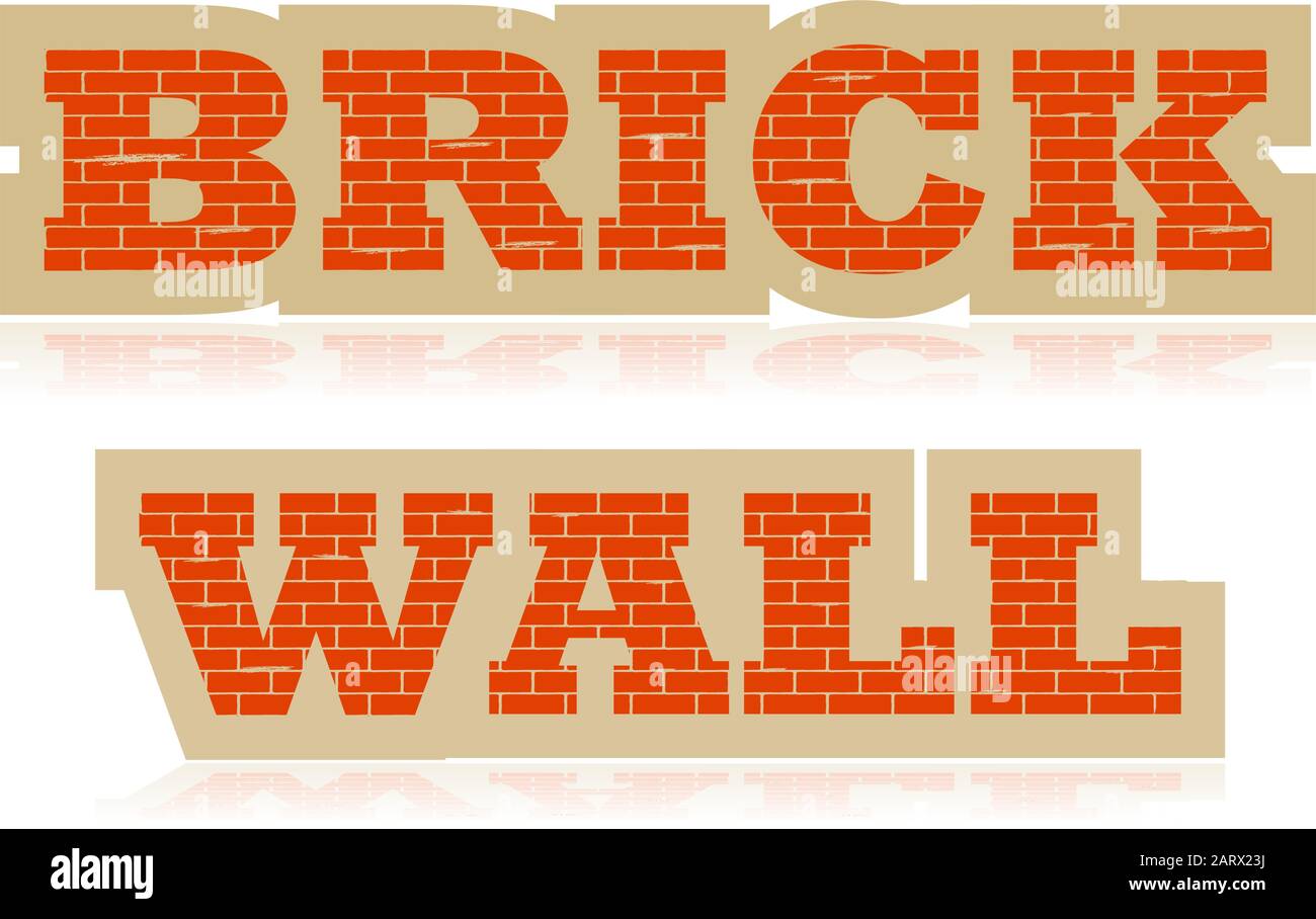 Concept illustration showing the words 'Brick Wall' made up of bricks Stock Vector