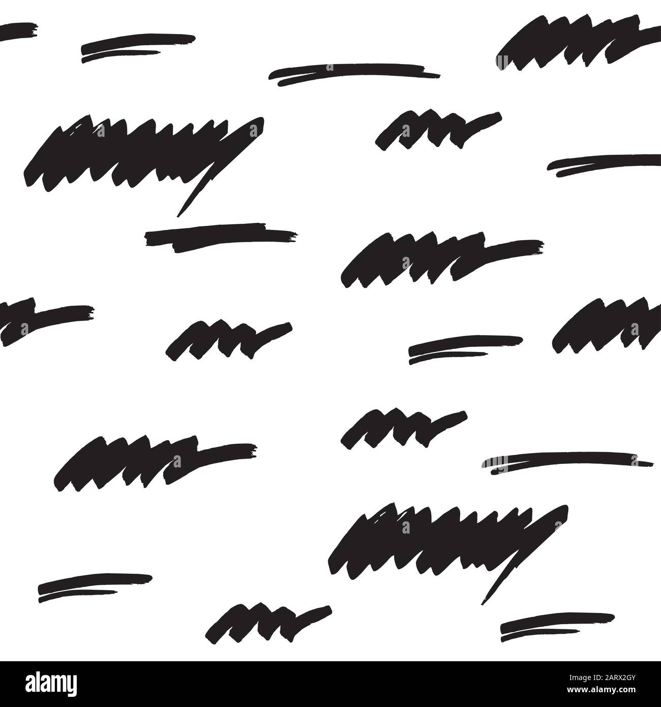 Marker strokes seamless pattern in black and white colors. Felt pen