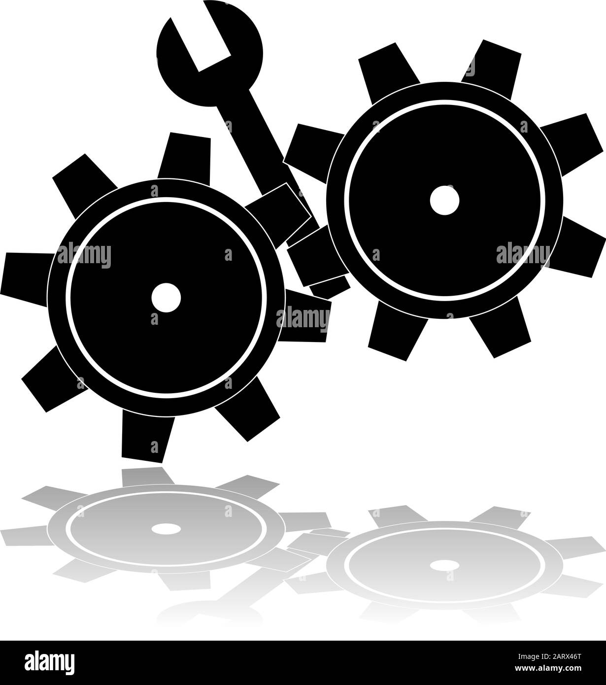 Concept illustration showing a wrench getting stuck in the wheels of a