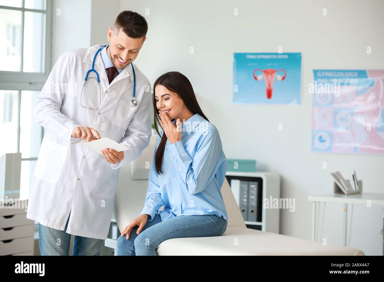 Male gynecologist working with woman in clinic Stock Photo Alamy