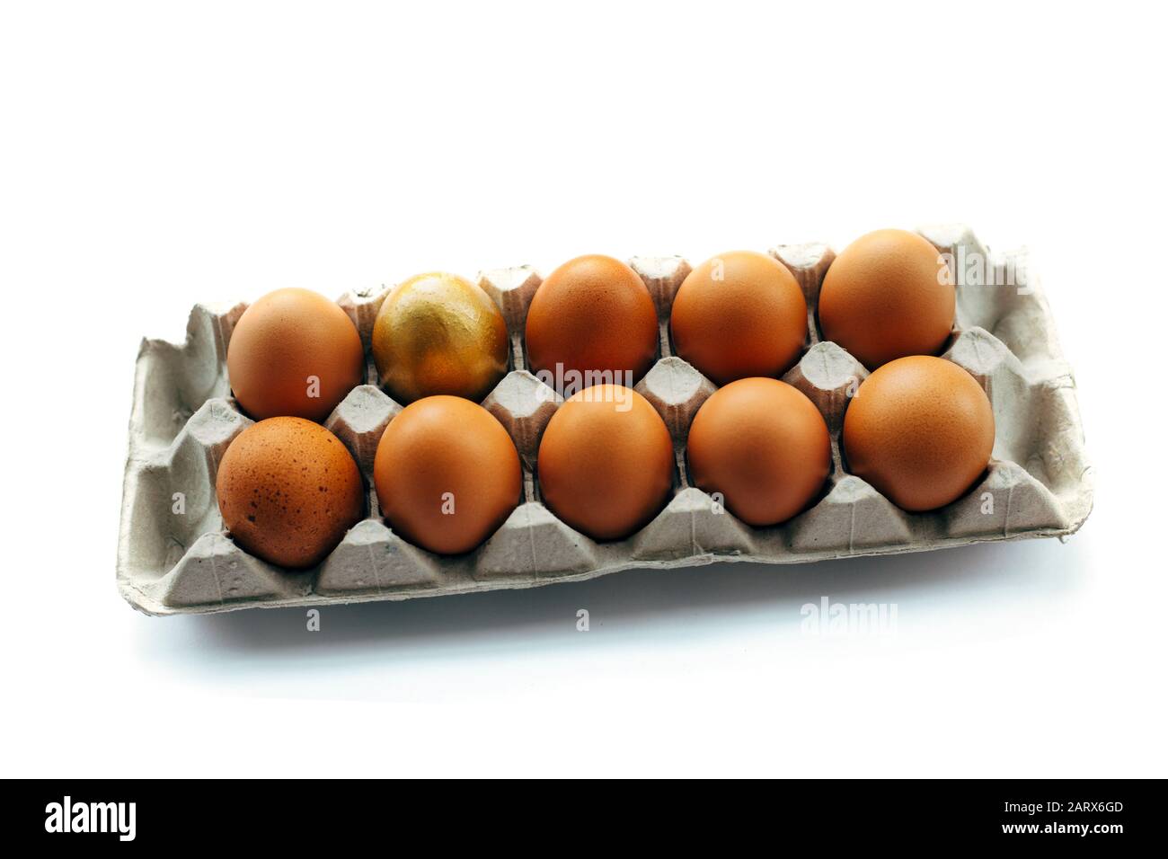 Chicken eggs in carton box isolated on white background Stock Photo - Alamy