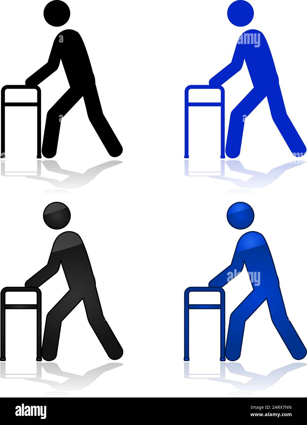 Icon illustration showing a person using a walking aid Stock Vector