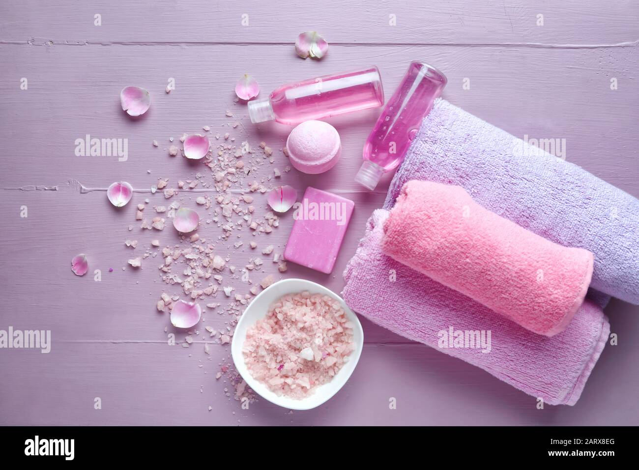 Composition with spa items on color background Stock Photo