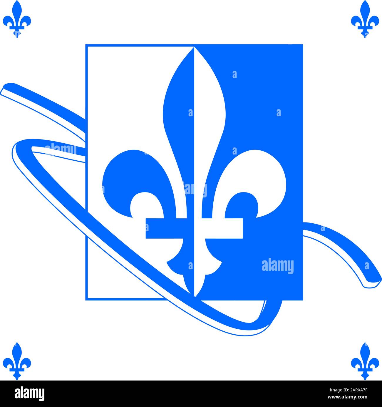 Fleur De Lys Fond Bleu Background illustration showing a Quebec fleur-de-lys in blue and white  with a ribbon around it Stock Vector Image & Art - Alamy