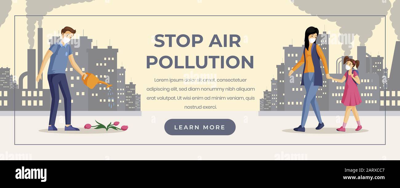 Stop air pollution web banner template. Environment protection ...