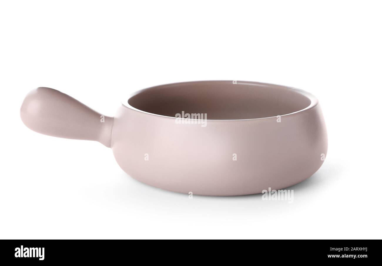 Ceramic saucepan on white background Stock Photo