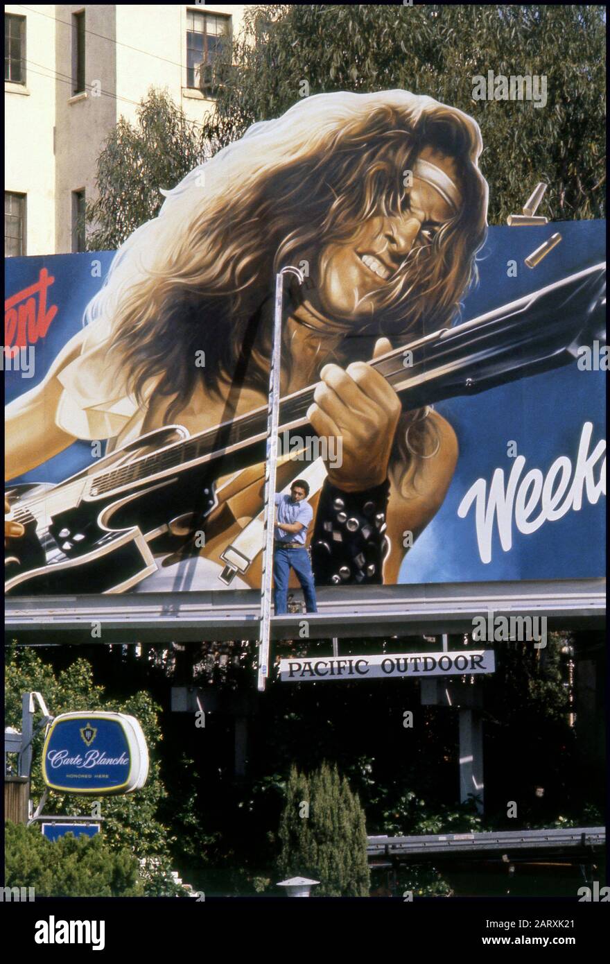 Ted Nugent billboard for the record album Weekend Warriors on the Sunset Strip in Los Angeles, 1978 Stock Photo