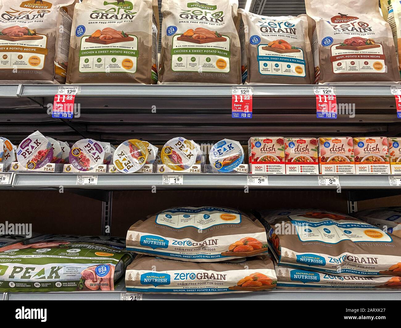 Orlando, FL/USA-1/29/20: A display of Rachael Ray Nutrish Dog Food at a Petsmart Superstore ready for pet owners to purchase for their pets. Stock Photo