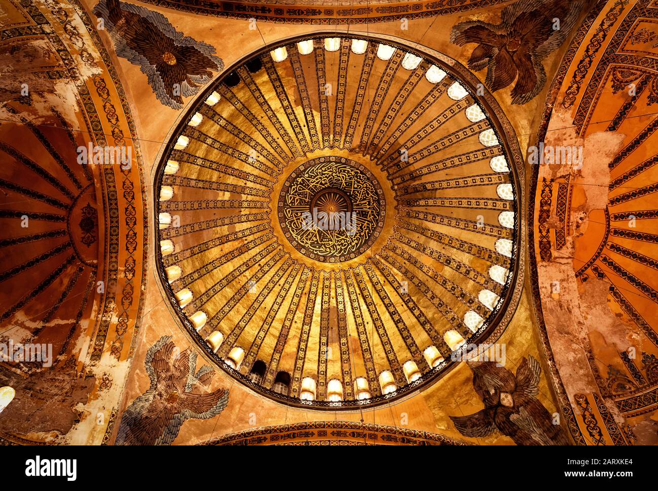 ISTANBUL - MAY 25, 2013: The ceiling of the Hagia Sophia. Church of Hagia Sophia is the greatest monument of Byzantine Culture. It was built in the 6t Stock Photo