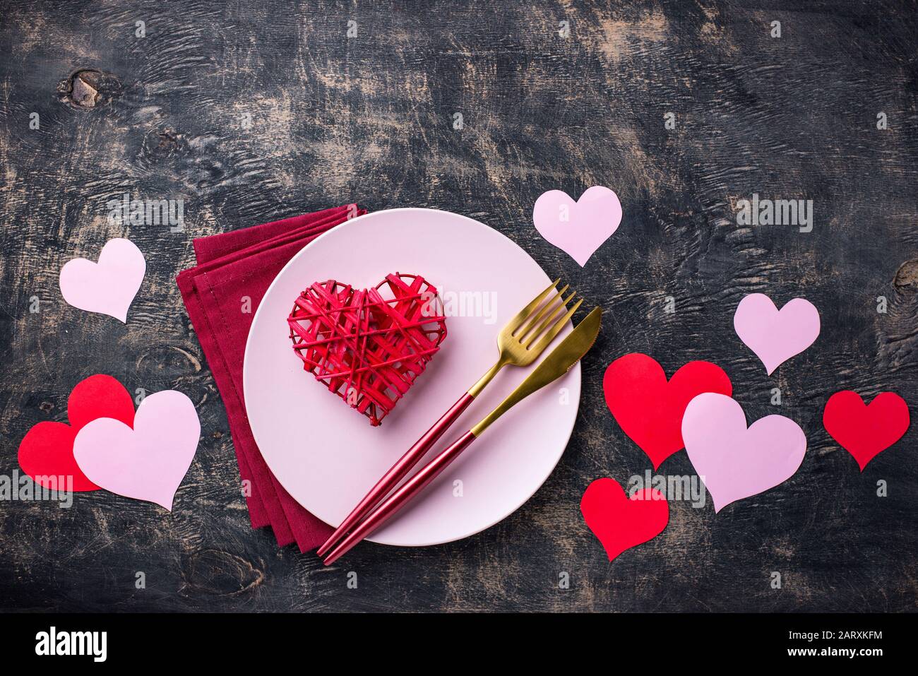 Valentines Day festive table setting Stock Photo