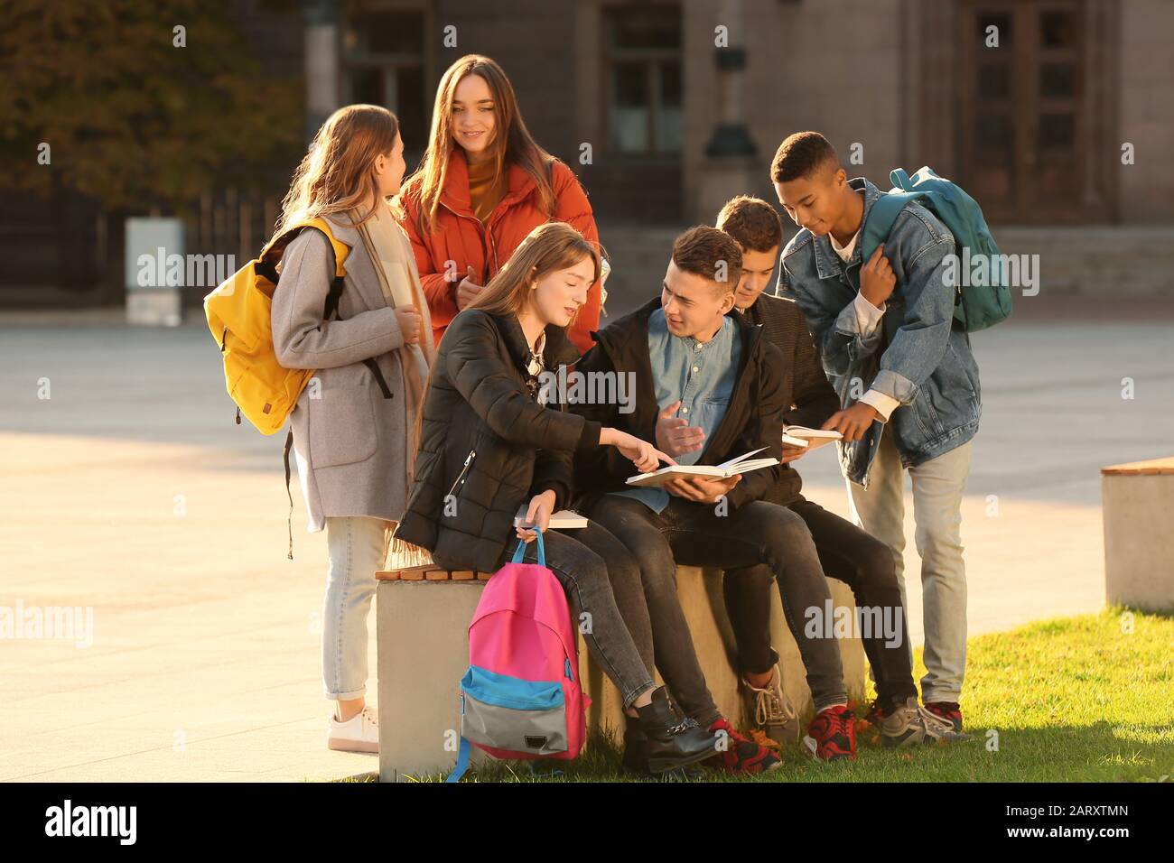 Group of teenage students outdoors Stock Photo Alamy
