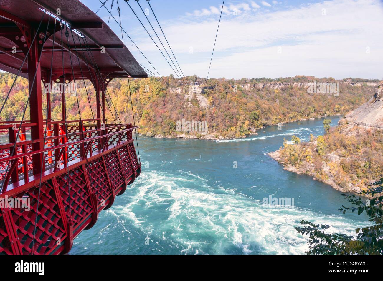 The Niagara Gorge and River are seen from near the Whirlpool Aero Car, a popular attraction in Niagara Falls, Canada. Stock Photo