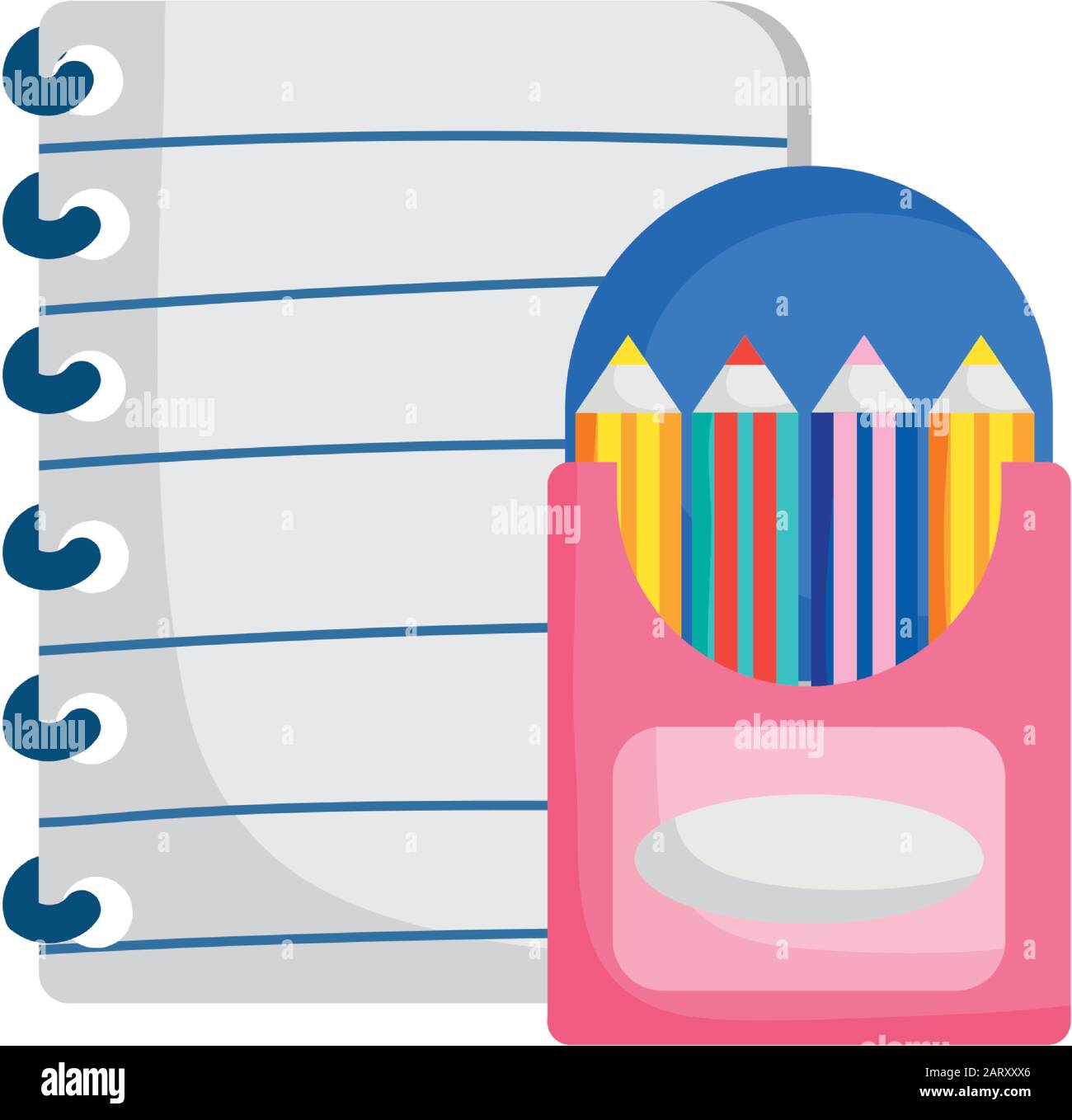 back to school education paper and colored pencils in box vector ...