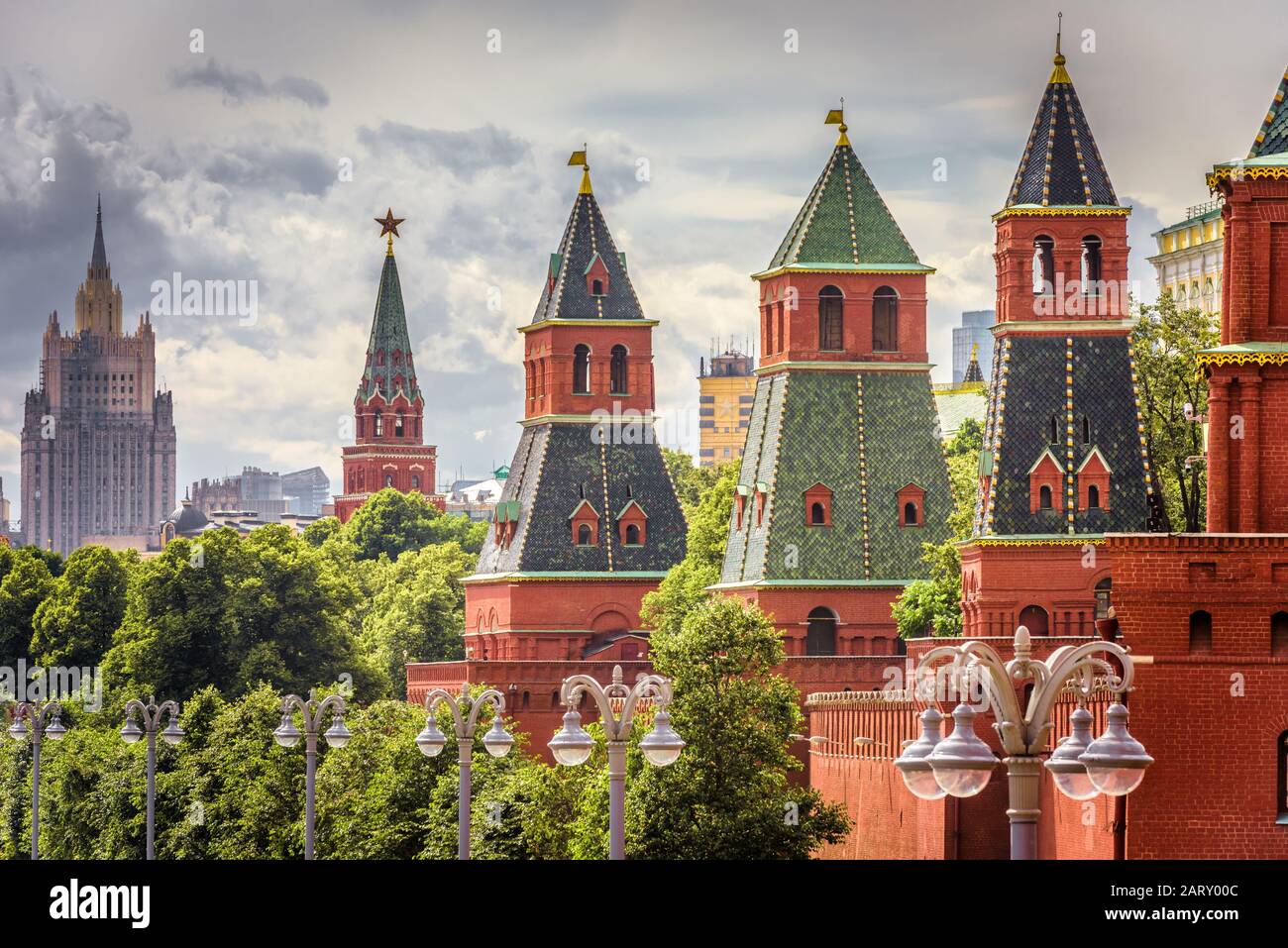 The Moscow Kremlin in summer, Russia. The Moscow Kremlin is the residence of the Russian president and the main tourist attraction of Moscow. Stock Photo