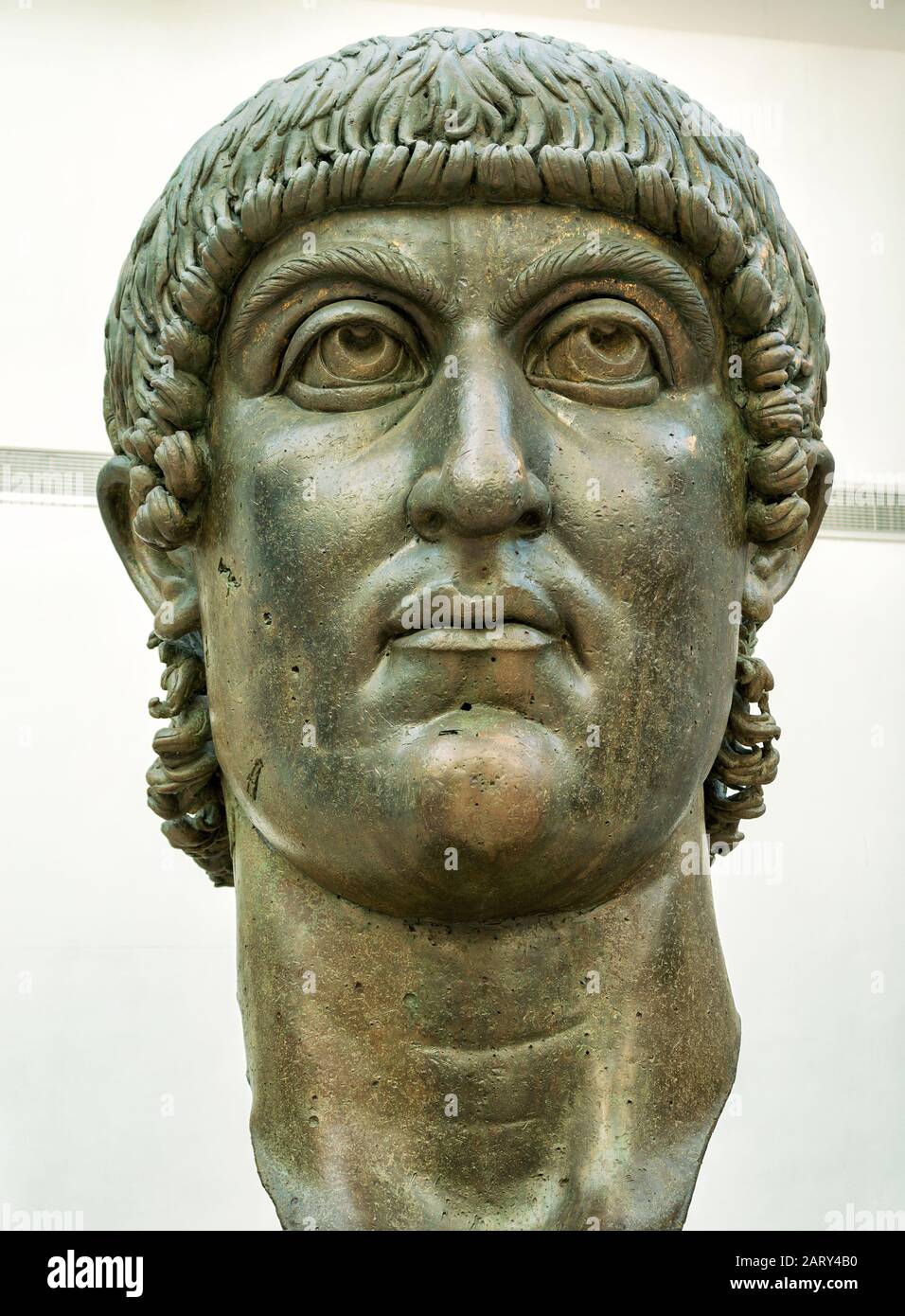 ROME, ITALY - OCTOBER 3, 2012: The head of the bronze statue of Constantine the Great in the Capitoline Museum. Stock Photo