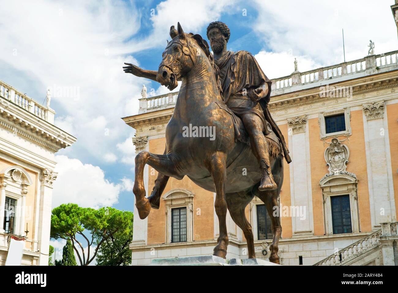 The equestrian statue of Marcus Aurelius in Capitoline Hill, Rome, Italy. Stock Photo