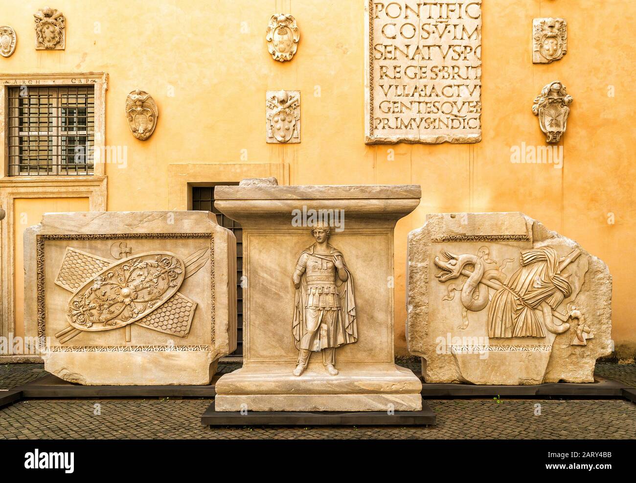 ROME, ITALY - OCTOBER 3, 2012: Antique works of art in the Capitoline Museum. Capitoline Hill - one of the hills of ancient Rome, where in ancient tim Stock Photo