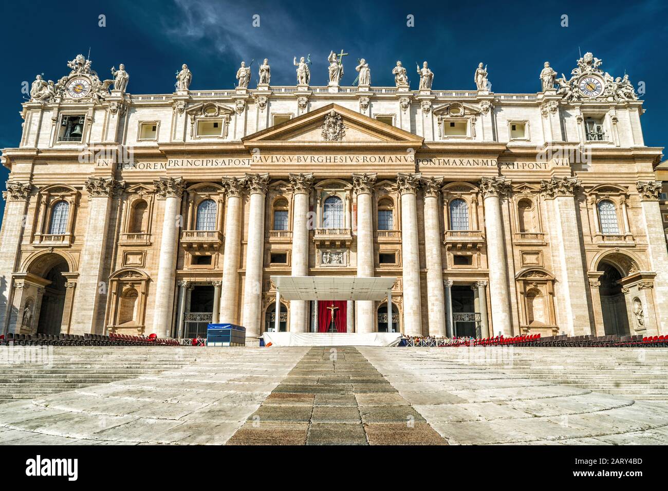St Peter S Basilica Or San Pietro In Vatican City Rome Italy It Is A Famous Landmark Of Rome Front View Of Beautiful Facade Of St Peter S Cathedra Stock Photo Alamy