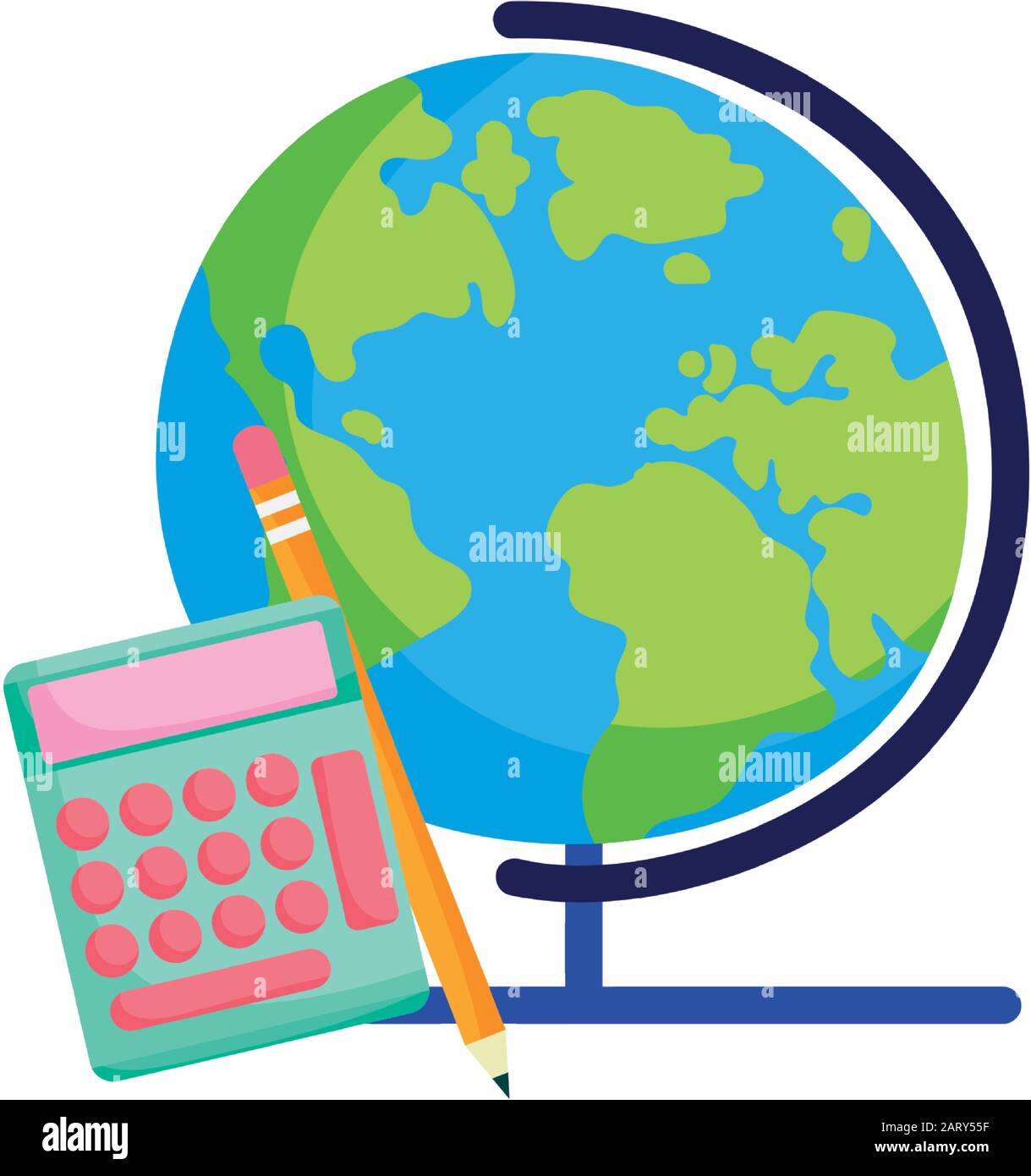 back to school education globe map and pencils color in box vector ...