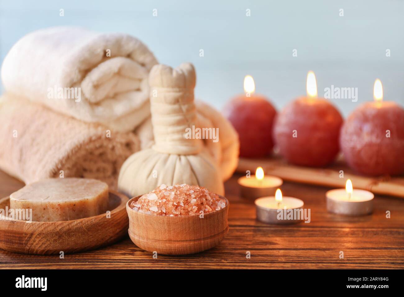 Composition with spa items on table Stock Photo