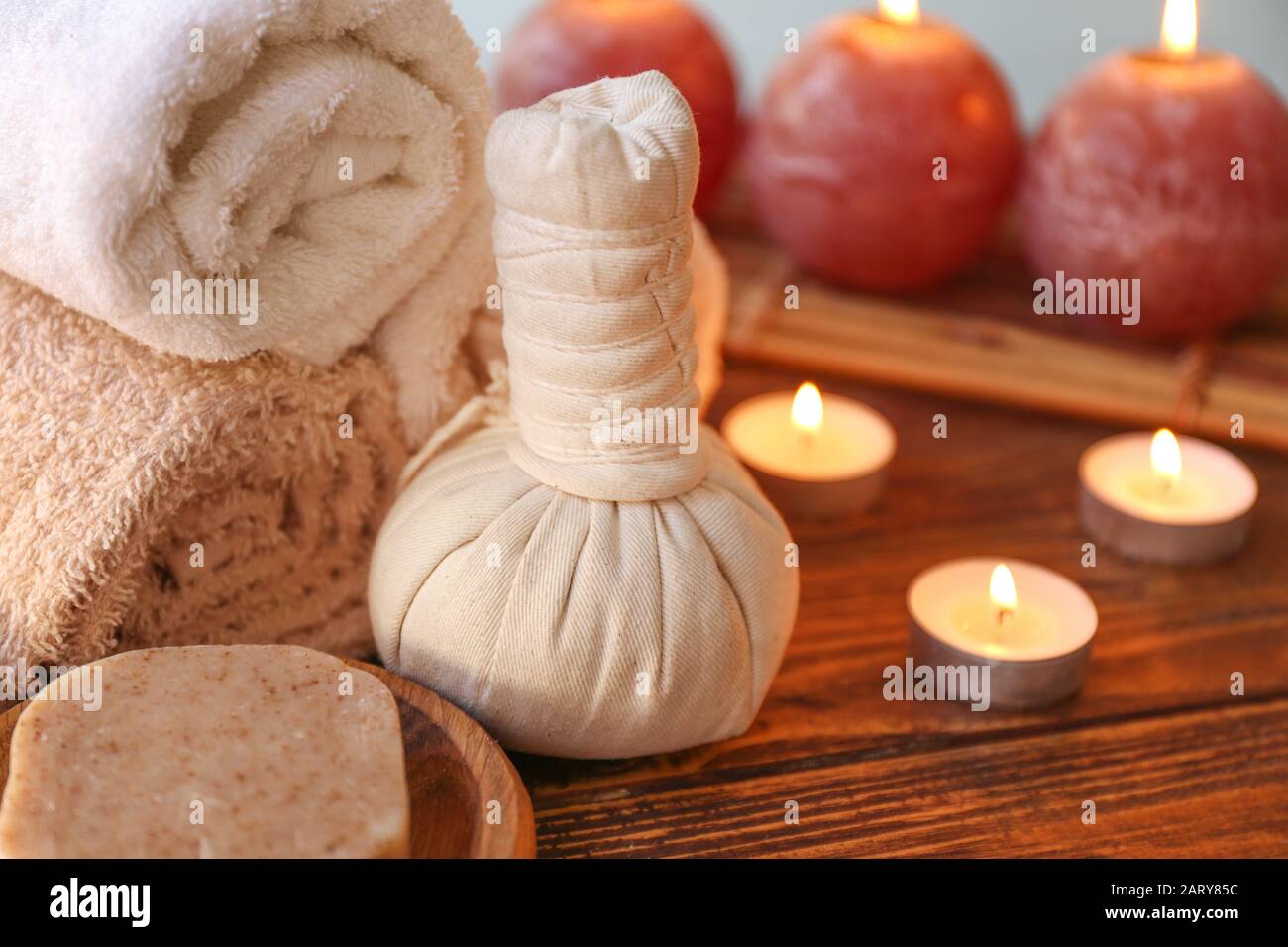 Composition with spa items on table Stock Photo