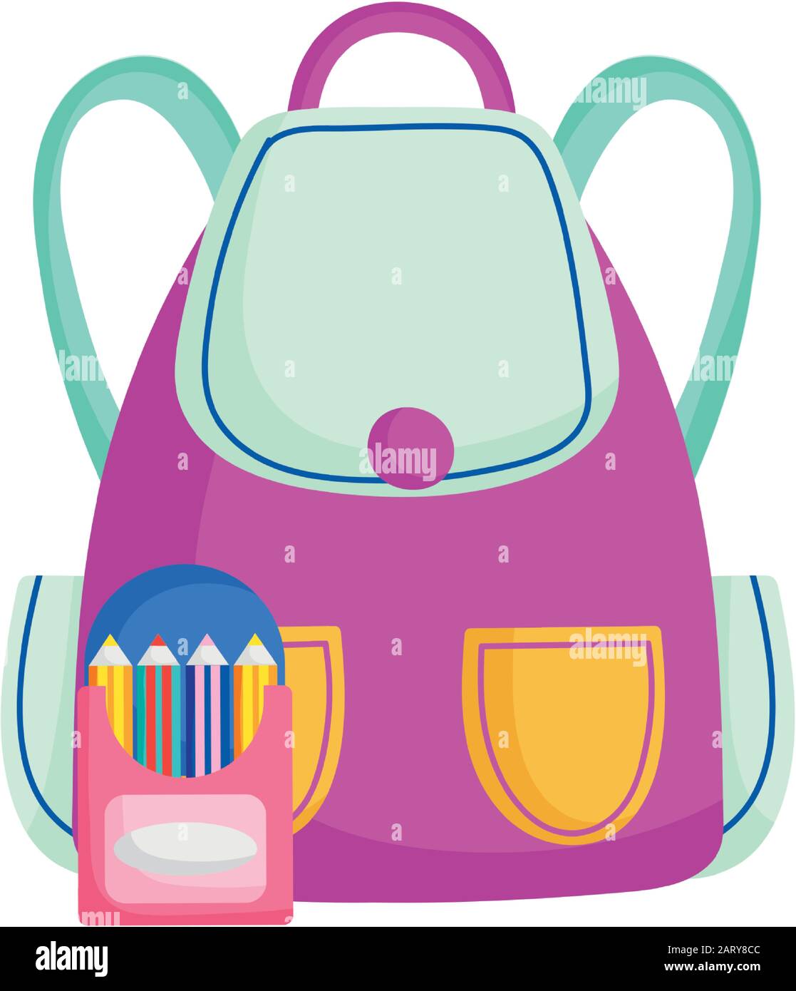 back to school education backpack and colored pencils in box vector ...