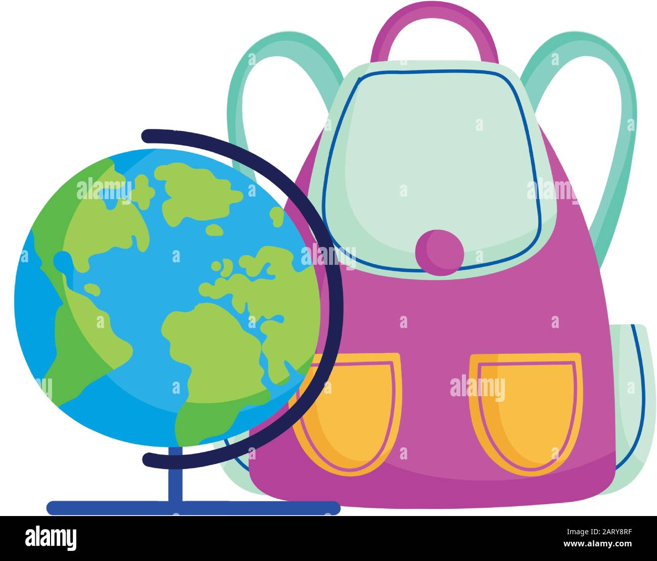 back to school education backpack and globe map geography vector ...
