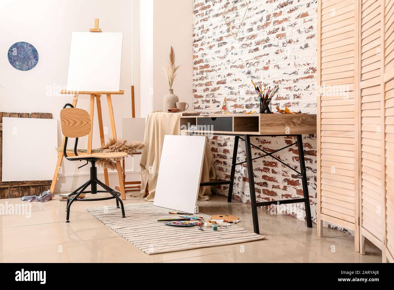 Interior of modern artist's room Stock Photo - Alamy