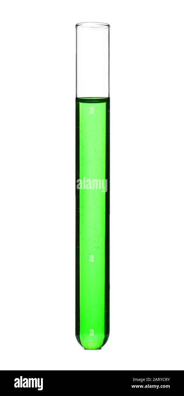 Test tube with color sample on white background Stock Photo - Alamy