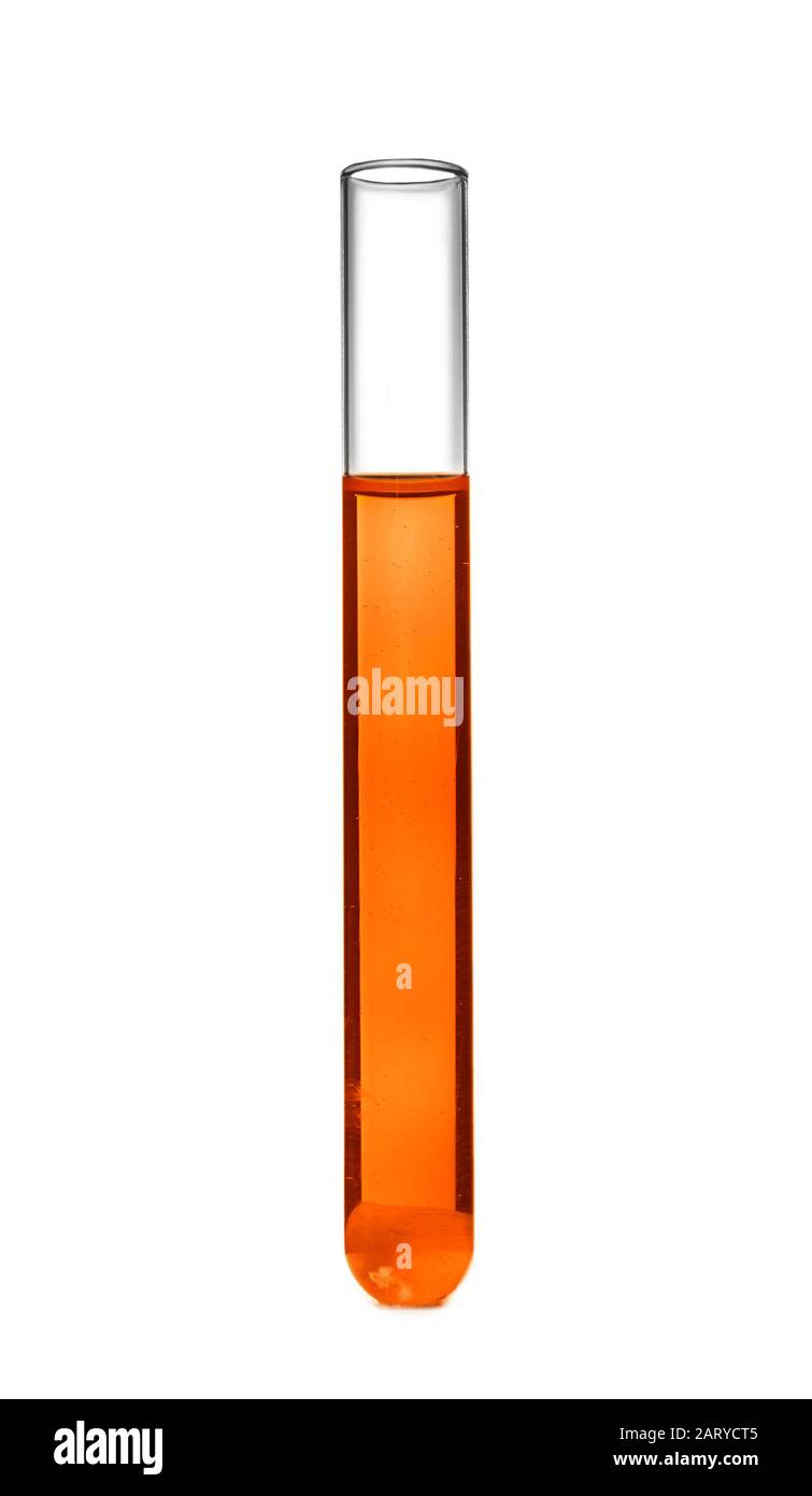Test tube with color sample on white background Stock Photo - Alamy