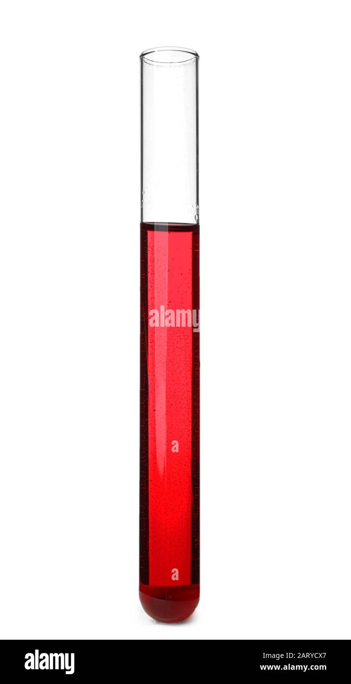 Test tube with color sample on white background Stock Photo - Alamy