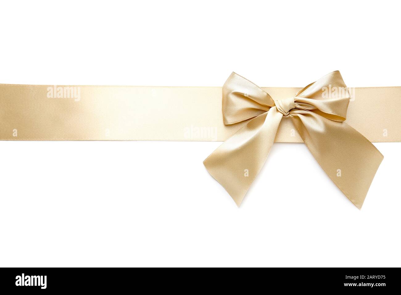 Golden ribbon with beautiful bow on white background Stock Photo - Alamy