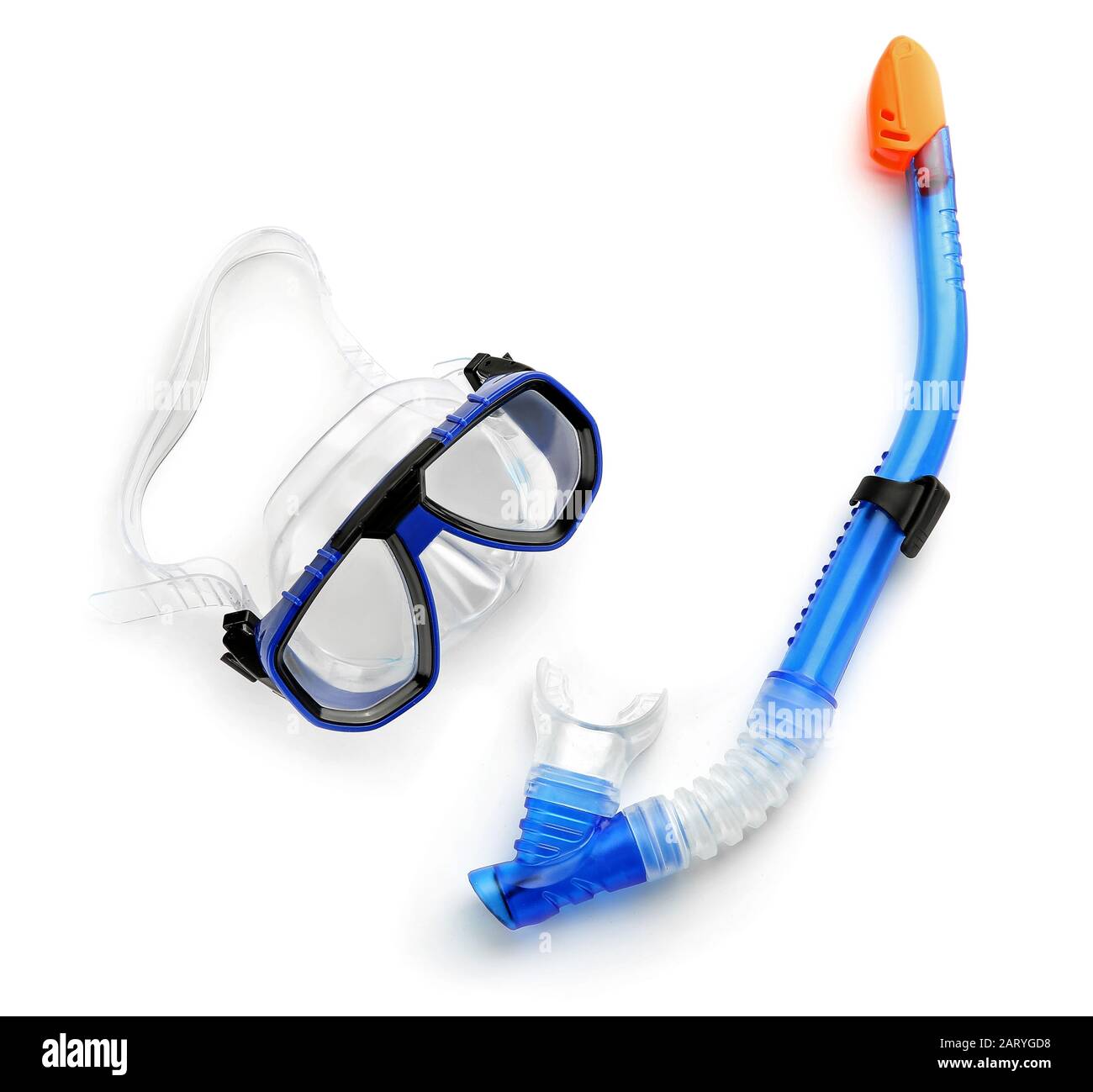 Snorkeling mask and tube on white background Stock Photo - Alamy