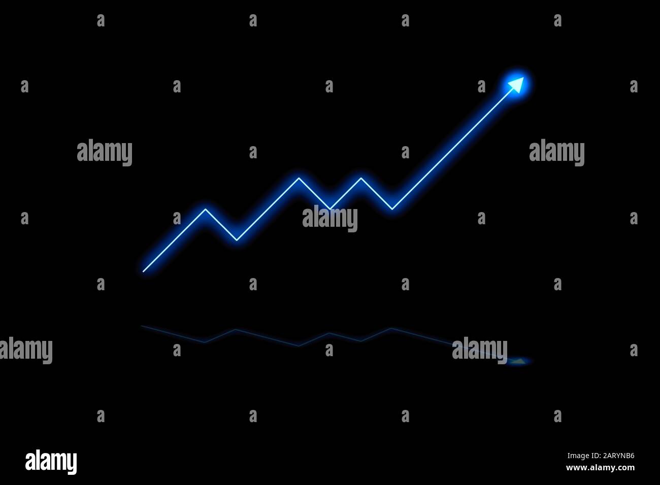 Financial chart with glowing blue arrow light effect isolate on black ...