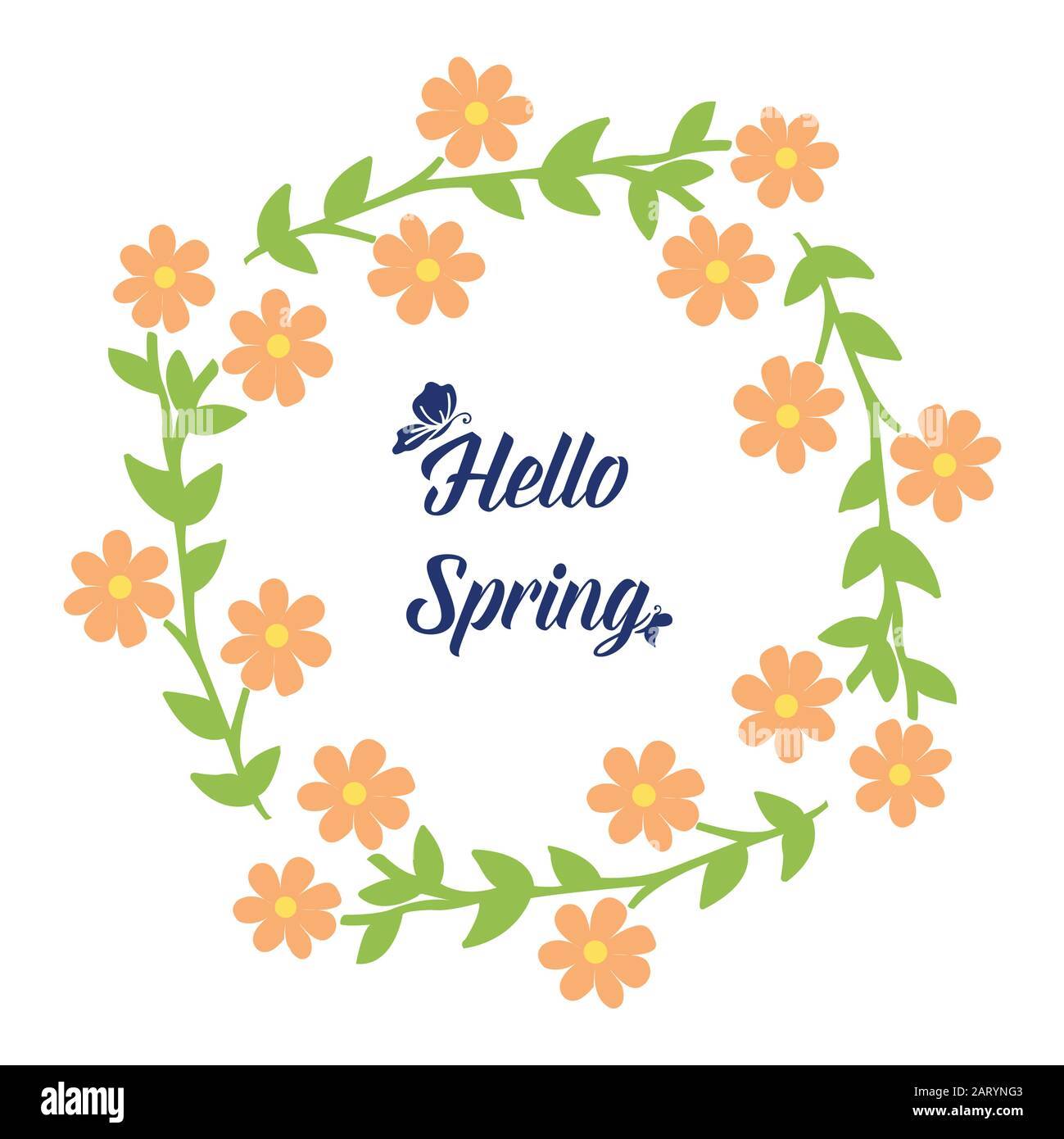 Elegant leaf and flower frame design, for hello spring greeting card ...