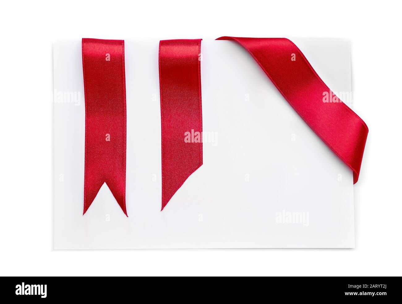 Blank paper sheet with red ribbon on white background Stock Photo - Alamy