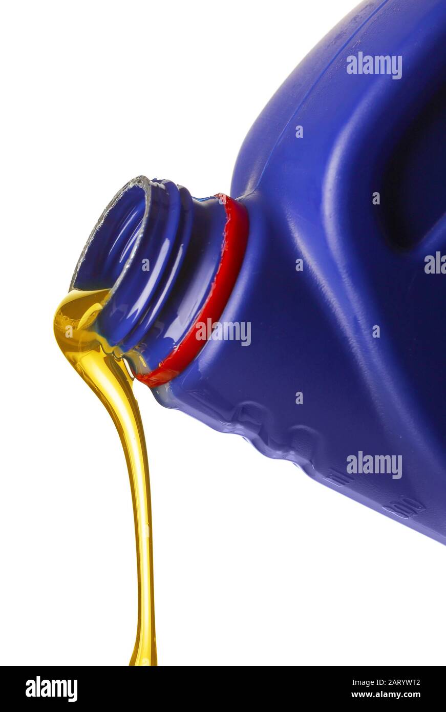 Can with pouring car oil on white background Stock Photo - Alamy