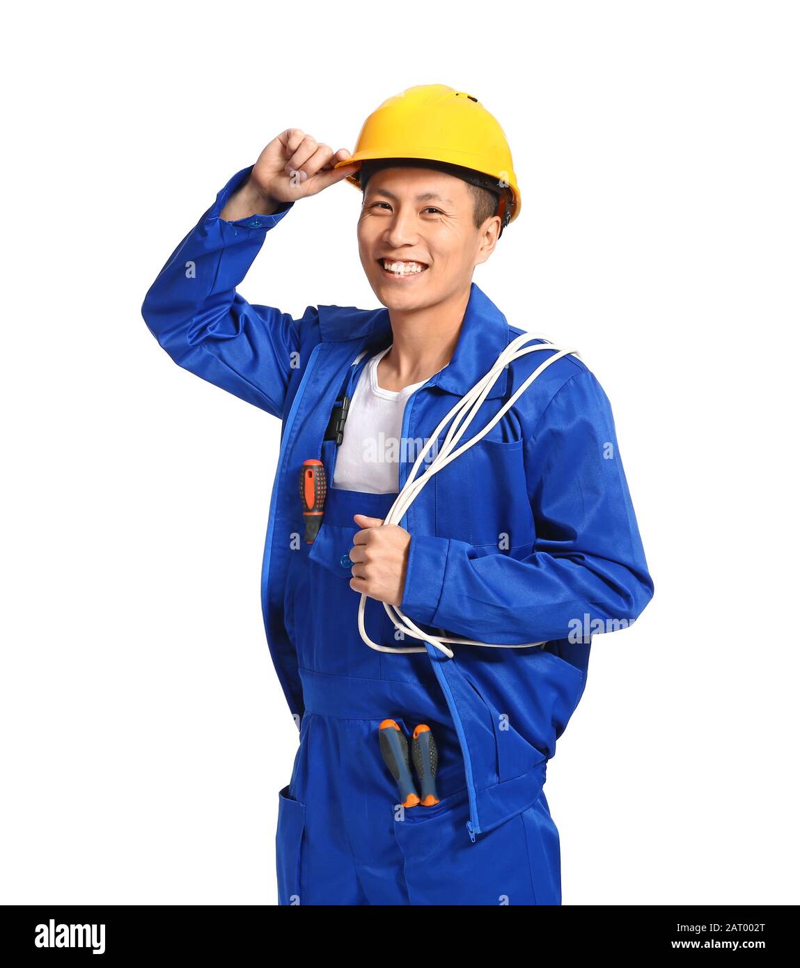 Handsome Asian worker on white background Stock Photo