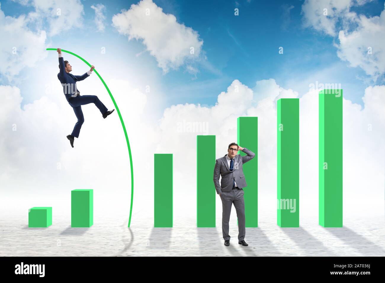 The businessman vault jumping over bar charts Stock Photo Alamy