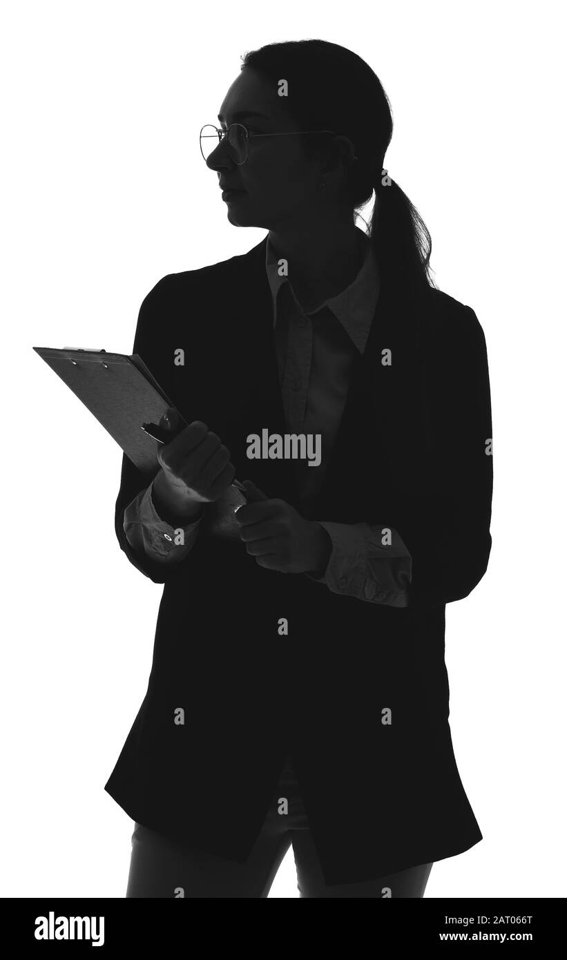 Silhouette of beautiful businesswoman on white background Stock Photo ...