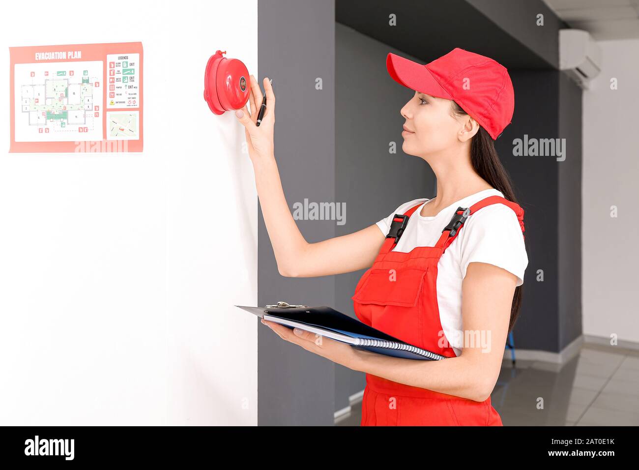Fire safety specialist inspecting building Stock Photo Alamy