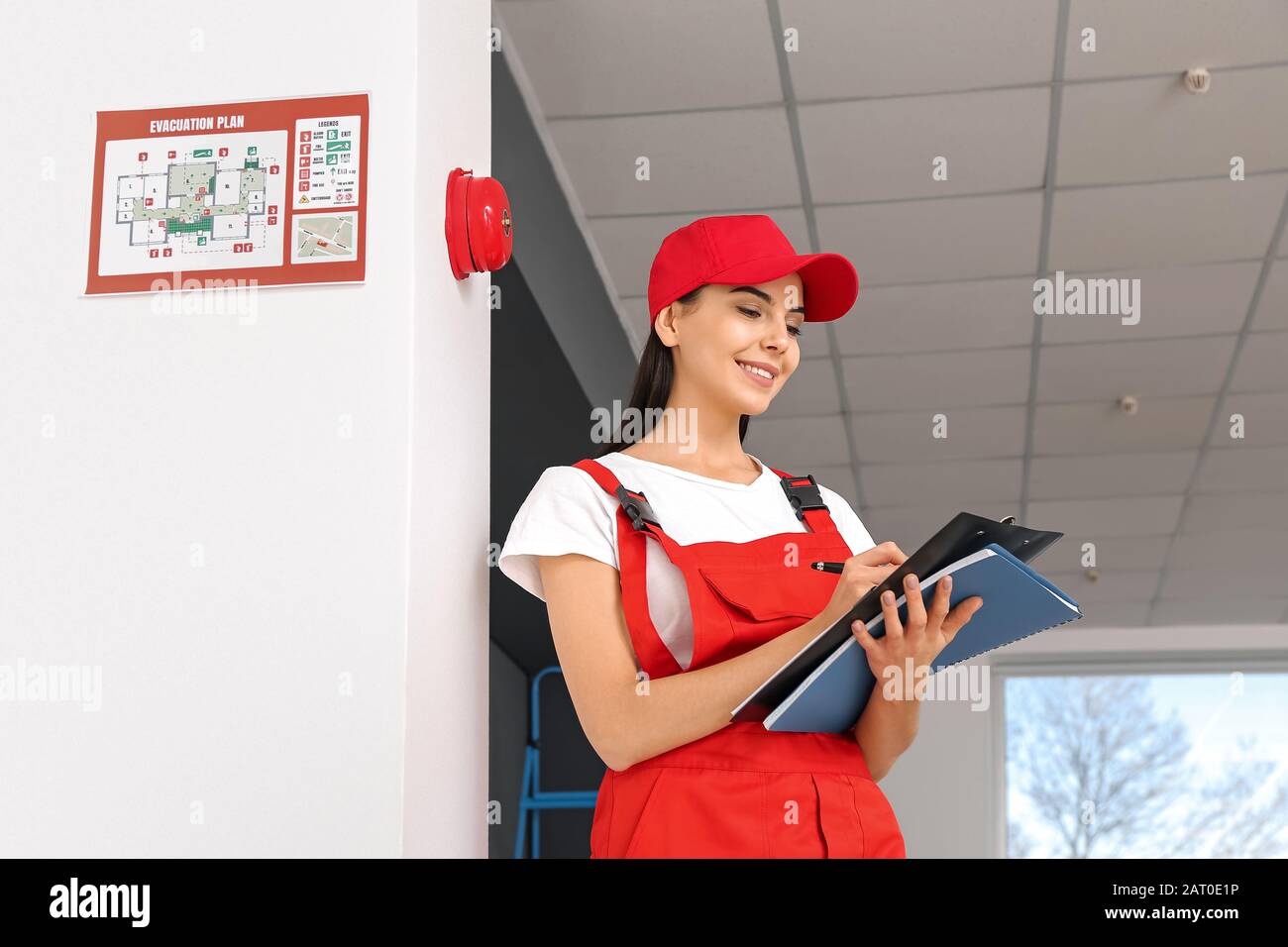 Fire safety specialist inspecting building Stock Photo Alamy