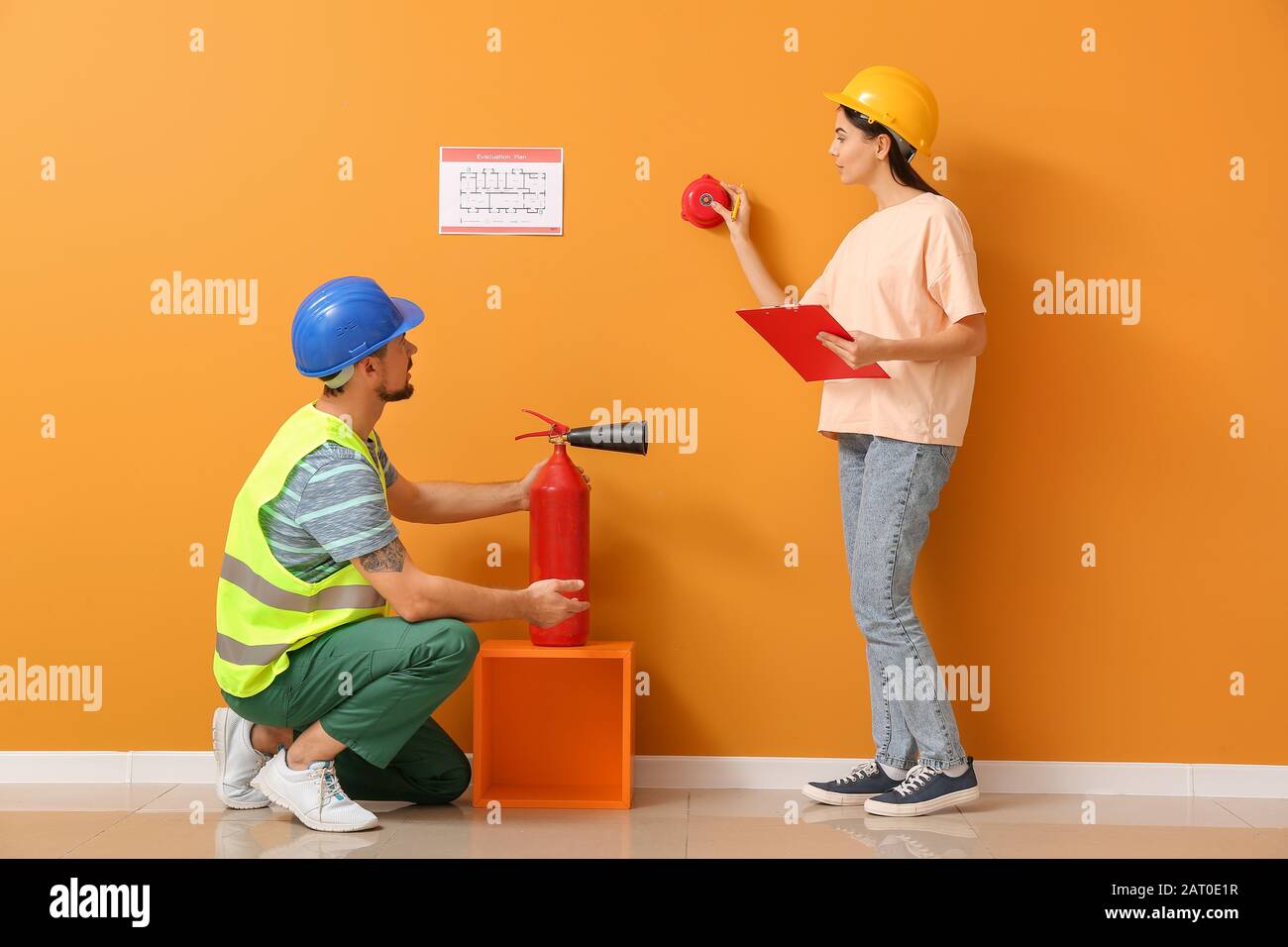 Fire safety specialists inspecting building Stock Photo Alamy
