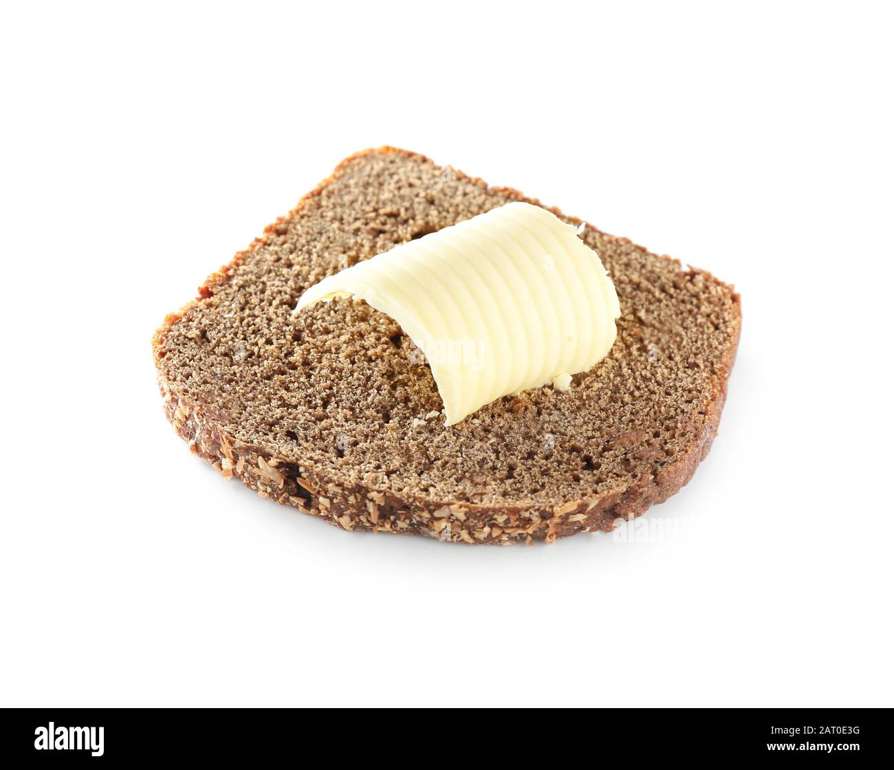 Slice of bread with butter on white background Stock Photo - Alamy