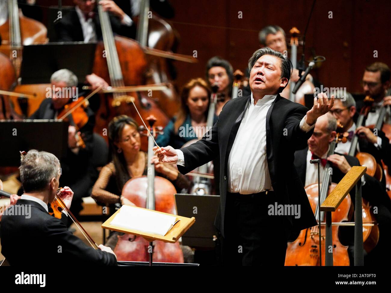 Beijing Usa 28th Jan 2020 Chinese Conductor Yu Long Conducts The Butterfly Lovers With The Orchestra During A Lunar New Year Concert By New York Philharmonic In New York The United States