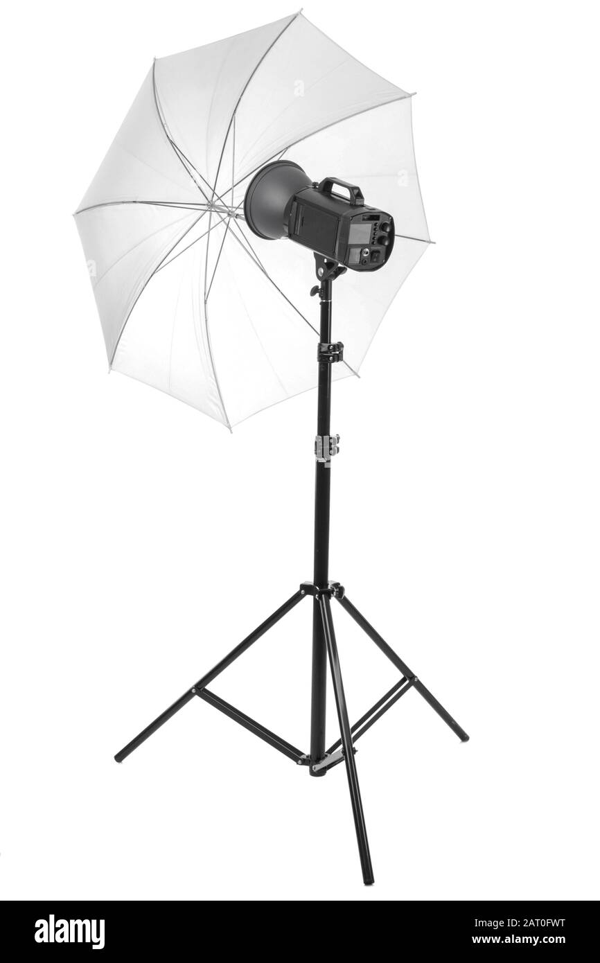 Professional lighting equipment for photo studio on white background